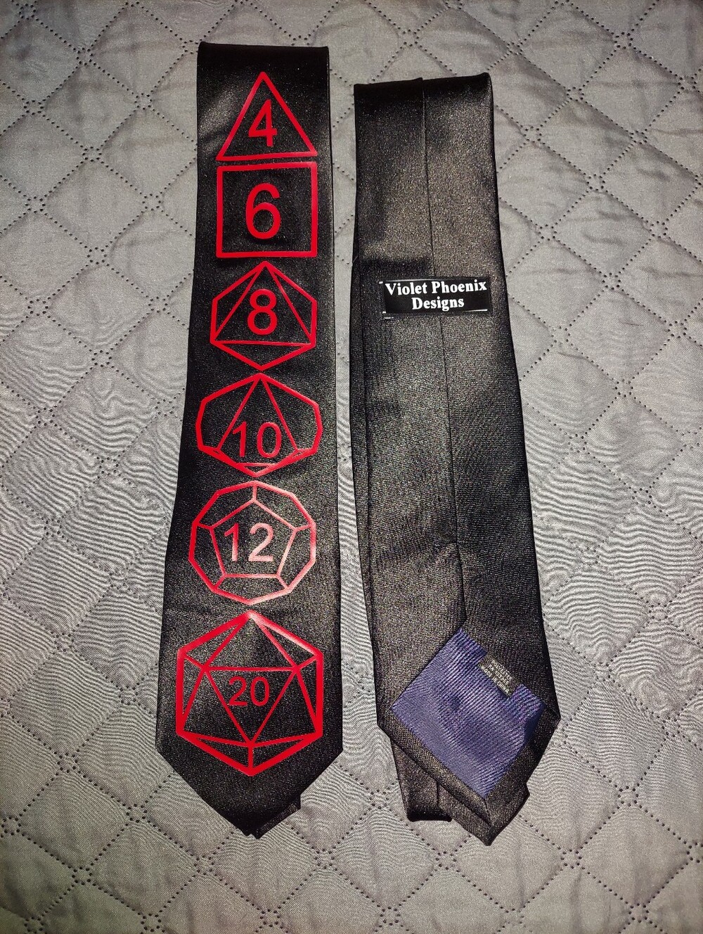 Men's Black Tie with standard tabletop RPG dice
